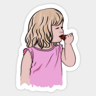 A young girl with a strawberry Sticker